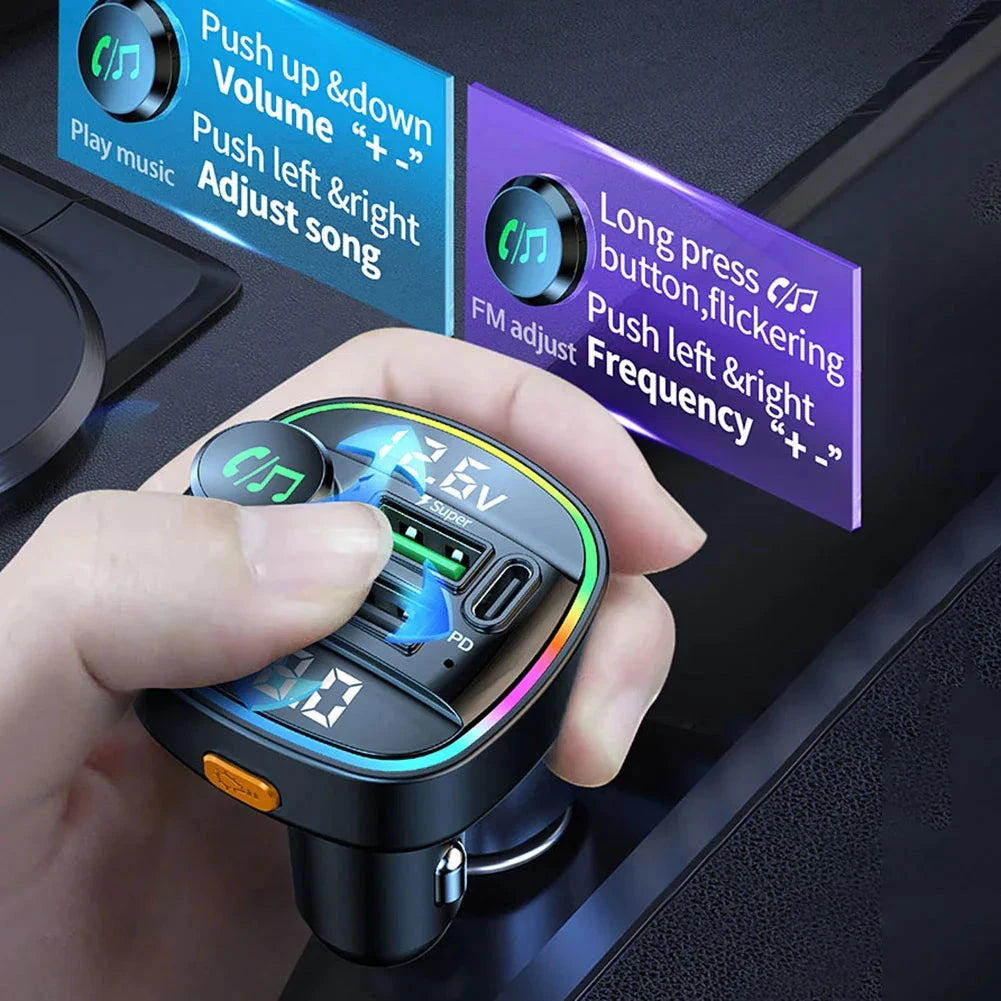 Bluetooth 5.0 Car Wireless FM Transmitter Adapter USB PD Charger AUX Hands-Free Trendverse Market