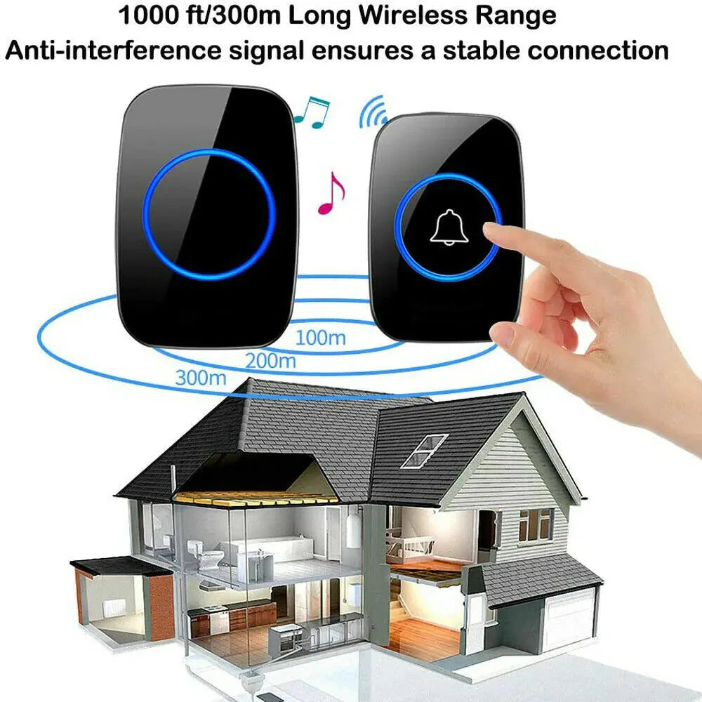 Wireless Doorbell Chime Waterproof Plugin Receiver Adjustable Volume 1000FT Kit Trendverse Market