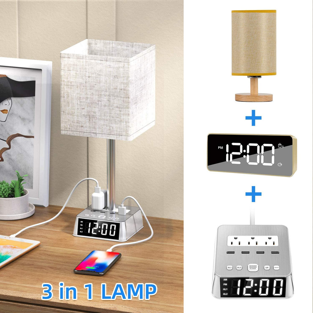 Table Lamp, 4 USB Ports & amp; AC Power Outlets, Alarm Clock