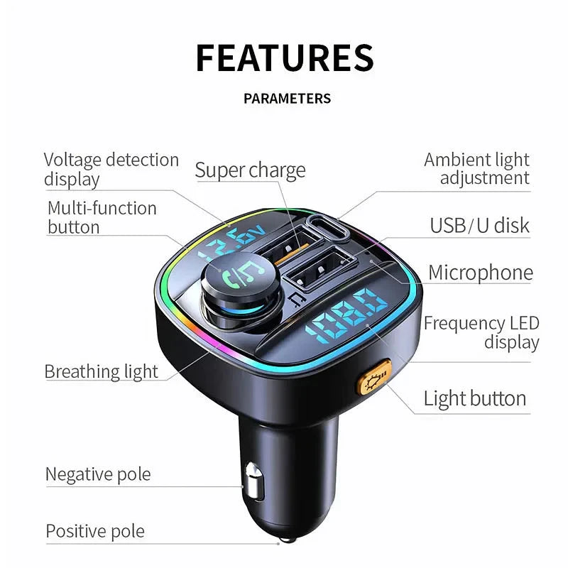 Bluetooth 5.0 Car Wireless FM Transmitter Adapter USB PD Charger AUX Hands-Free Trendverse Market