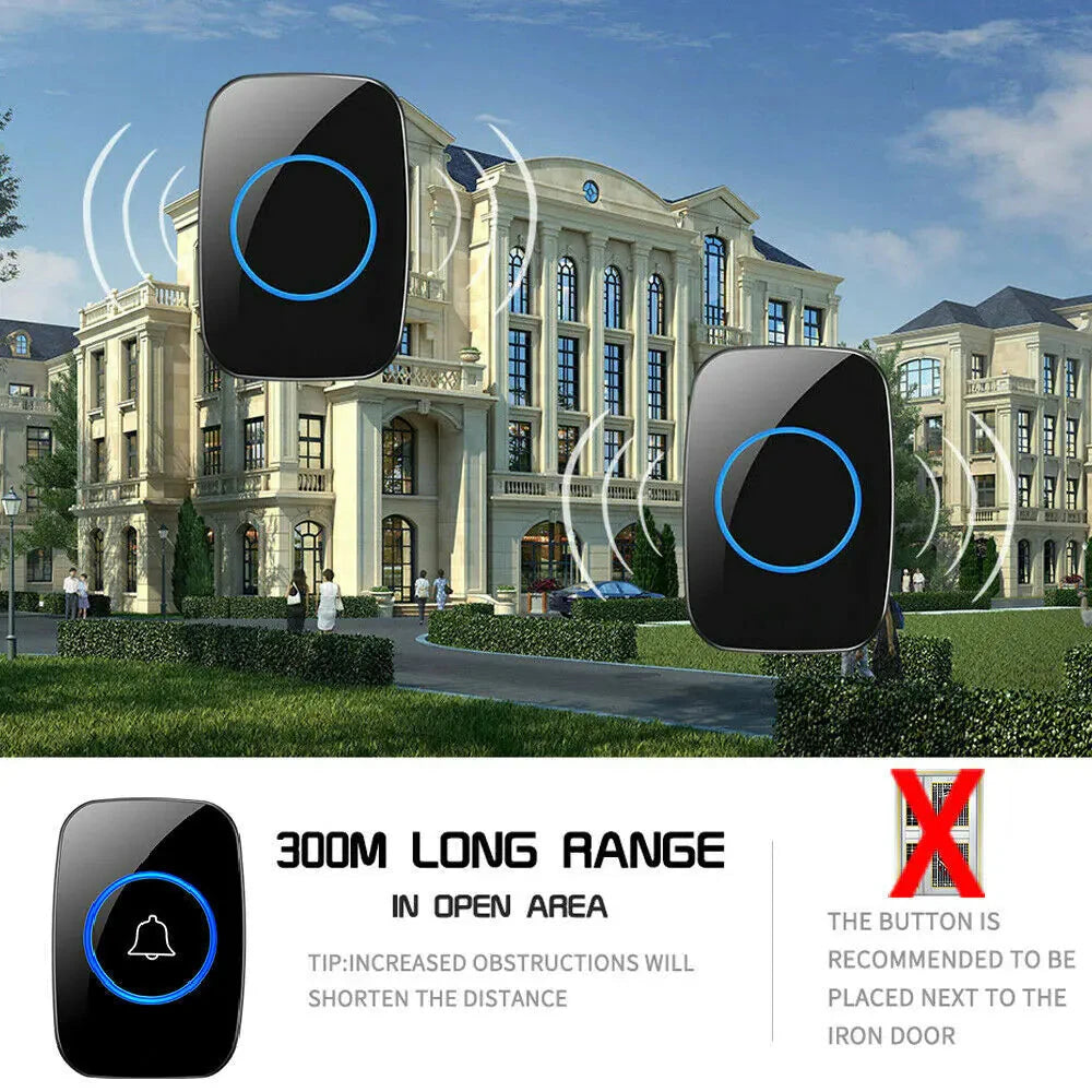 Wireless Doorbell Chime Waterproof Plugin Receiver Adjustable Volume 1000FT Kit Trendverse Market