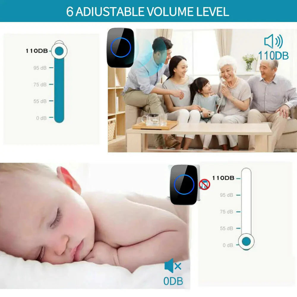 Wireless Doorbell Chime Waterproof Plugin Receiver Adjustable Volume 1000FT Kit Trendverse Market