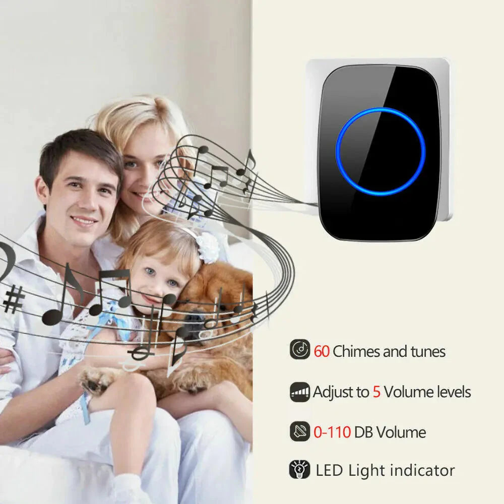 Wireless Doorbell Chime Waterproof Plugin Receiver Adjustable Volume 1000FT Kit Trendverse Market