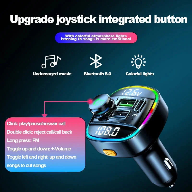Bluetooth 5.0 Car Wireless FM Transmitter Adapter USB PD Charger AUX Hands-Free Trendverse Market