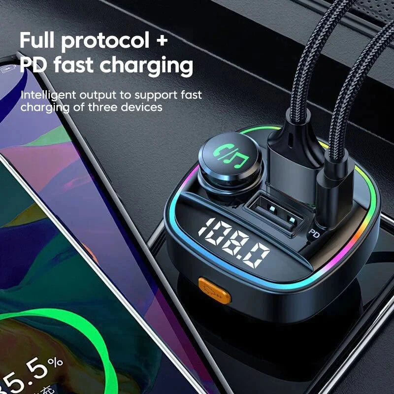 Bluetooth 5.0 Car Wireless FM Transmitter Adapter USB PD Charger AUX Hands-Free Trendverse Market