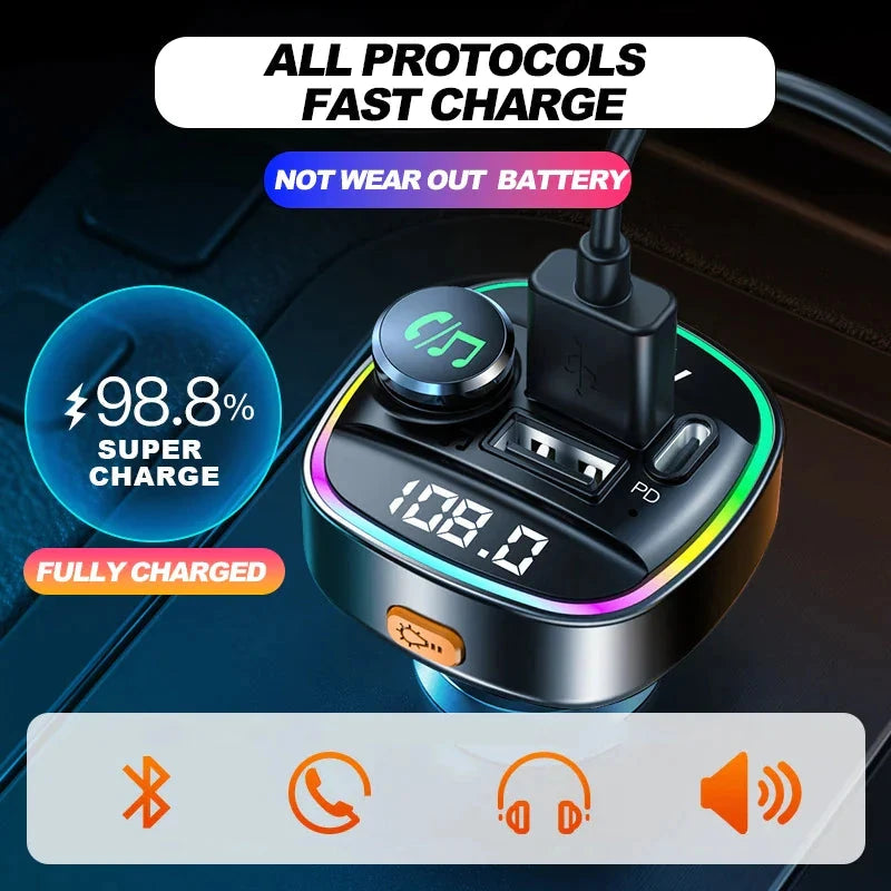 Bluetooth 5.0 Car Wireless FM Transmitter Adapter USB PD Charger AUX Hands-Free Trendverse Market
